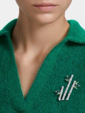 Swarovski Dellium Brooch Bamboo, Green, Rhodium Plated- Excellent Condition